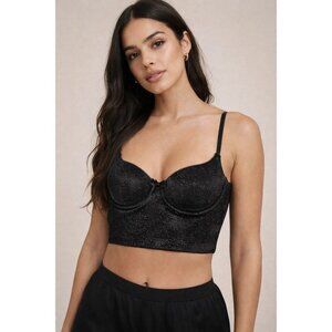 Victoria's Secret Body by Victoria Lined DEMI Bra Black Sparkle Velvet 34D